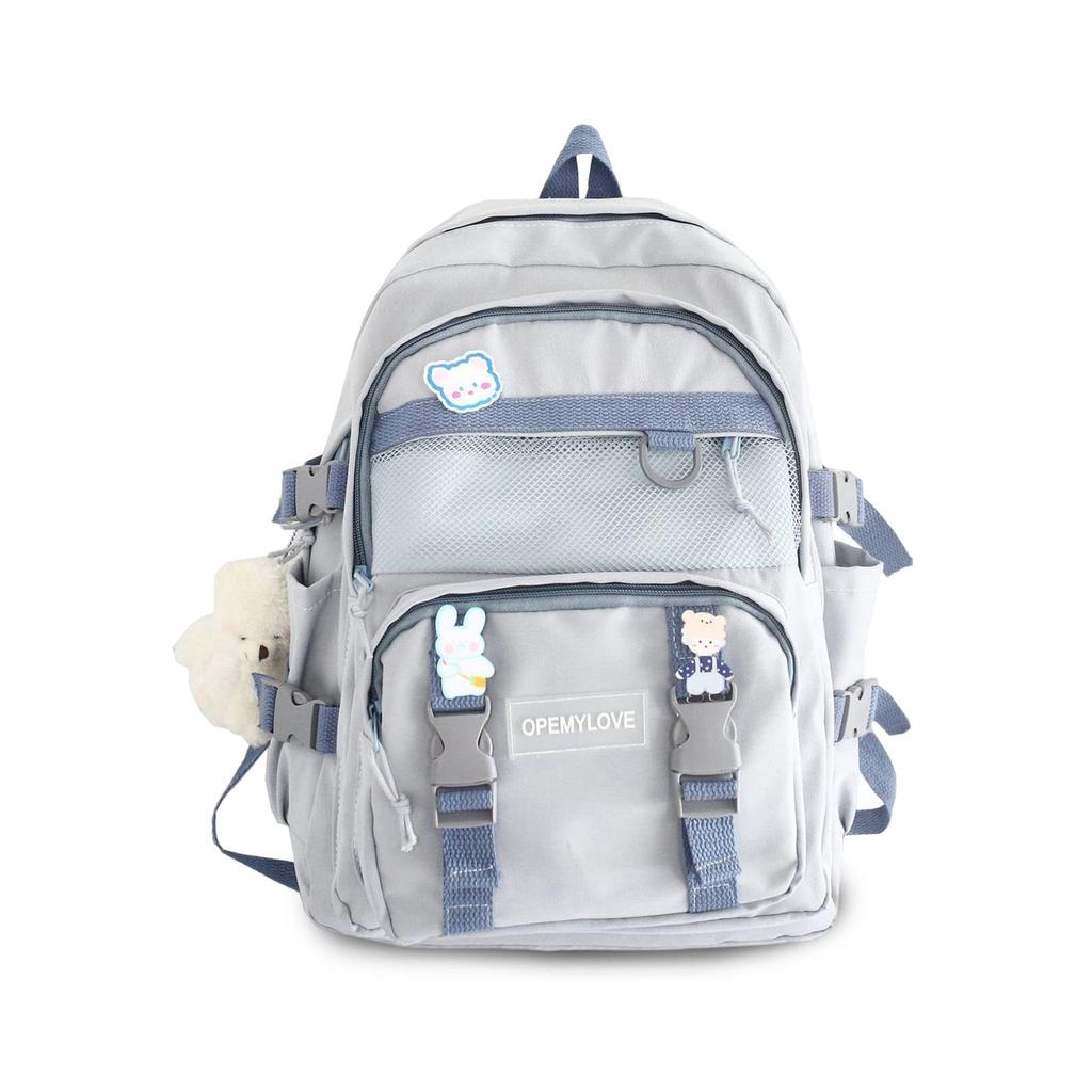 FANDARE Backpack for Men and Large Laptop Back for Middle High and College Perfect for and Nylon Cute Plush Toy and Button Badge Blue Women, Capacity,