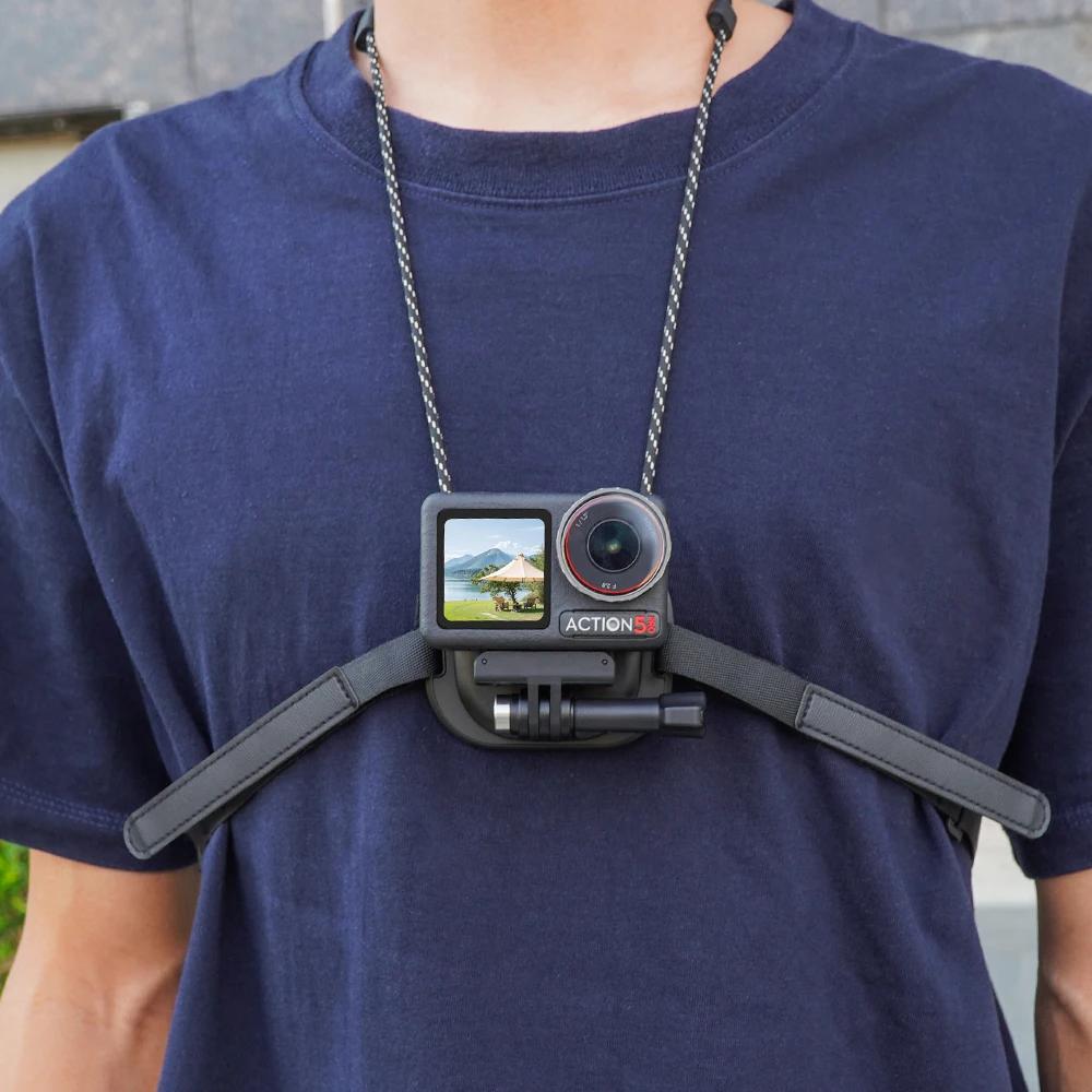Flymile Action 5 Pro Magnetic Chest Mount +Neck Strap for DJI Action 4/Insta360 Ace Pro 2 Camera Bracket POV Selfie Accessories