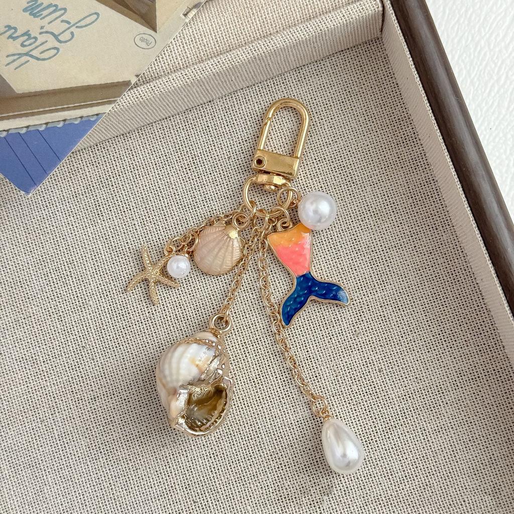 Ocean Seashell & Mermaid Tail Charms Beach Starfish Bag Charm Aesthetic for Women Vacation Accessories Bag Charm