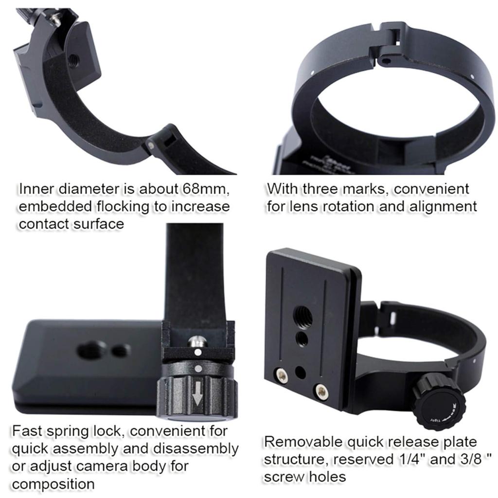 iShoot Tripod Collar Mount specifically designed for the Nikon 300mm PF ED VR and Nikon ED VR The lens support bracket collar features an plate at the