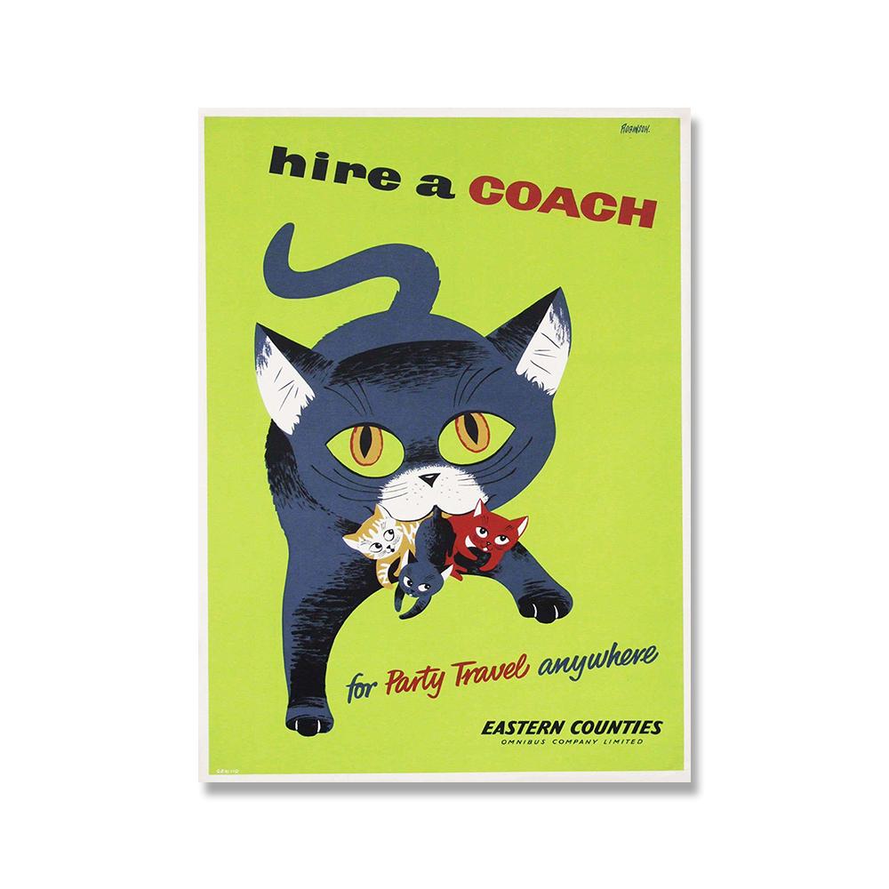 

British Coach Travel Poster Cat Illustration Animal Wall Art Canvas Painting Modern Posters And Print For Living Room Home Decor 21x30cm No Framed белый