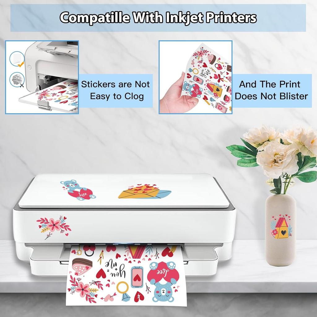 Ruibytree 30 Sheets Printable Clear Vinyl Sticker Paper for Inkjet Printers,Transparent Paper of 8.5x11 "DIY Personalized Self-adhesive Paper That is