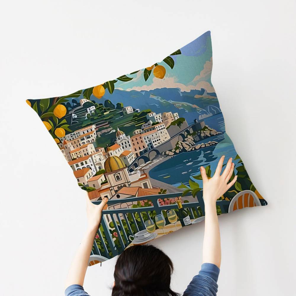 Arte Paesaggistica Amalfi Decorativo Italiano Estetica Stanza Federa Cuscino Arredo Casa Camera da Letto Divano Letto Copricuscino Divano 45x45