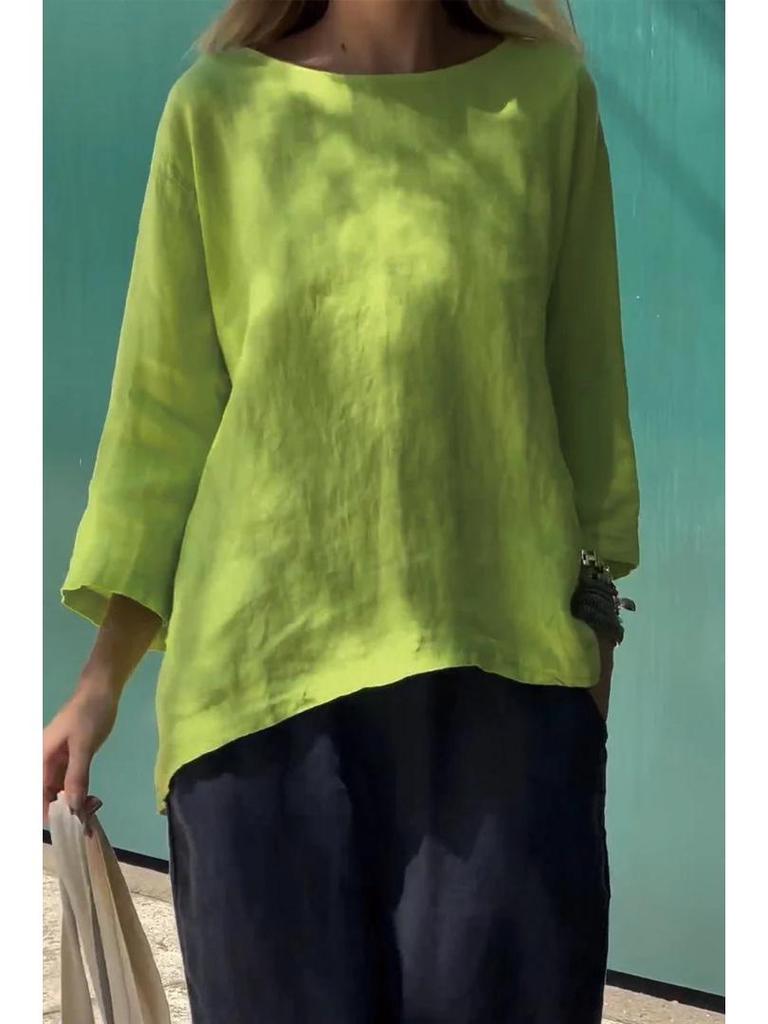 Women's 2025 Nine-Sleeve Cotton Linen Loose Top