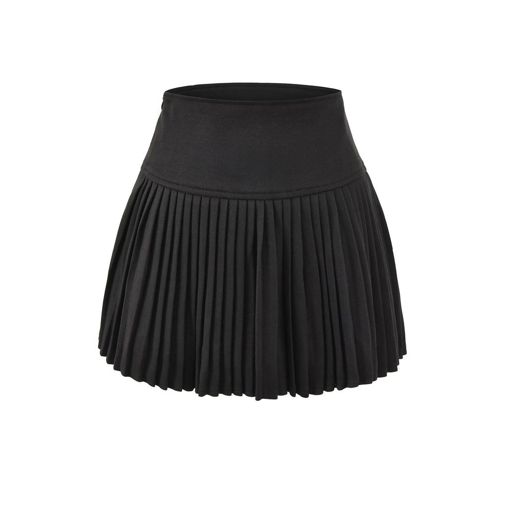 Women's High-Waisted Gray Pleated Wool Blend Mini Skirt - Elegant, Anti-Exposure Design for Autumn/Winter 2025