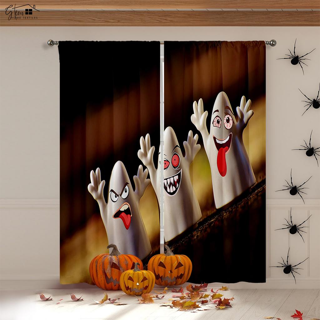 Niedliche Cartoon Geist Kürbis Totenkopf Halloween Dekoration Vorhänge Kinderzimmer Wohnzimmer Kamin Party Dekoration Vorhänge