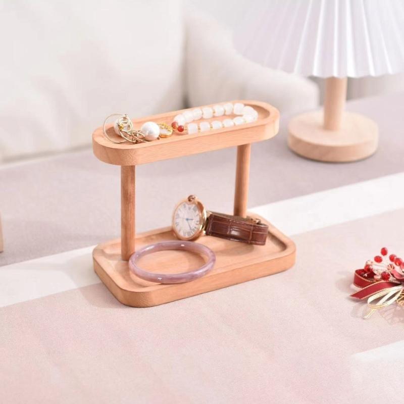 Wood Key Storage Shelf for Apartments and Workspaces 2-Tiers Desk Jewelry Display Rack Efficient Entryway Keys Holder