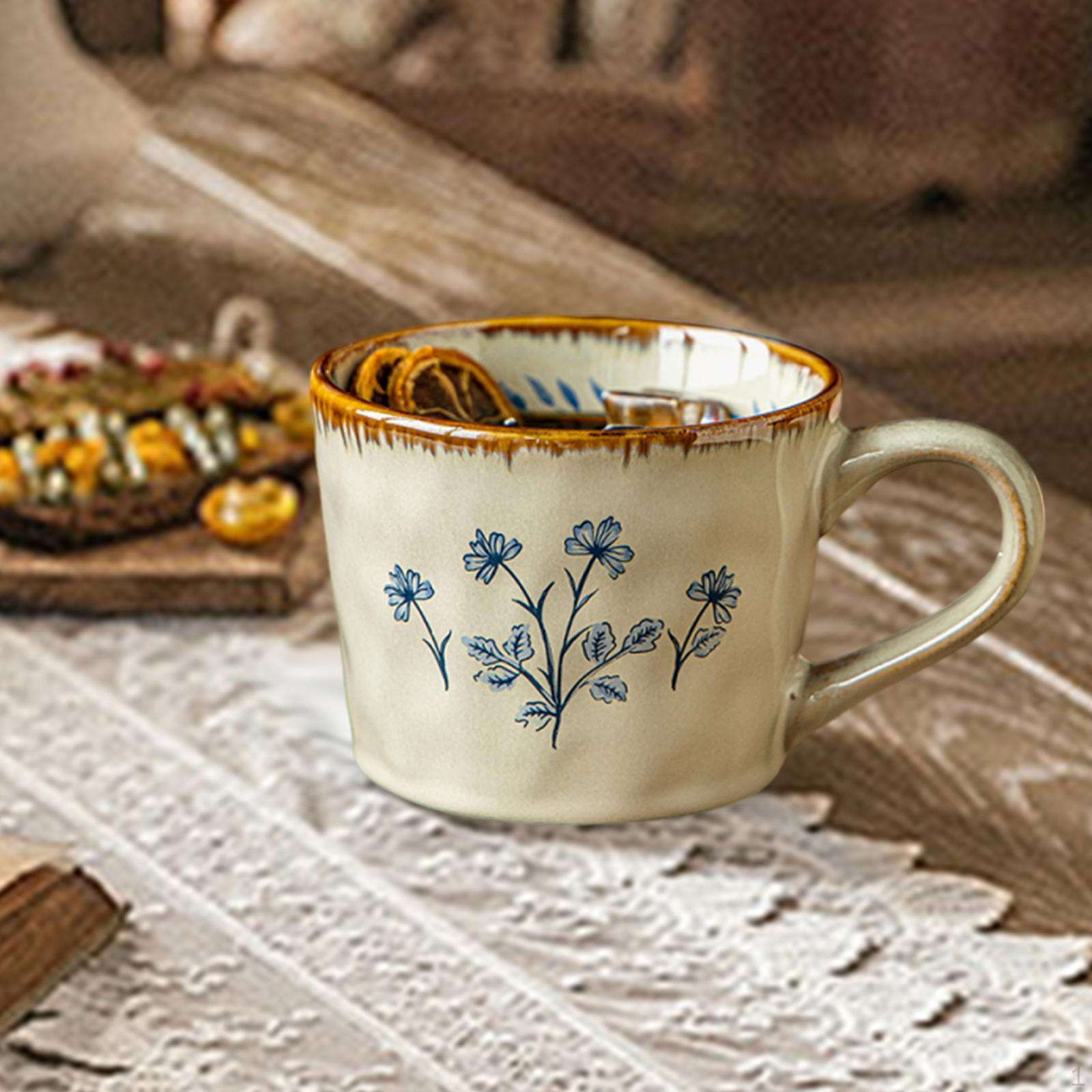 

Керамическая кофейная кружка 385 мл Оригинальная посуда большой вместимости с нескользящей ручкой Вода Напиток Blue Flower