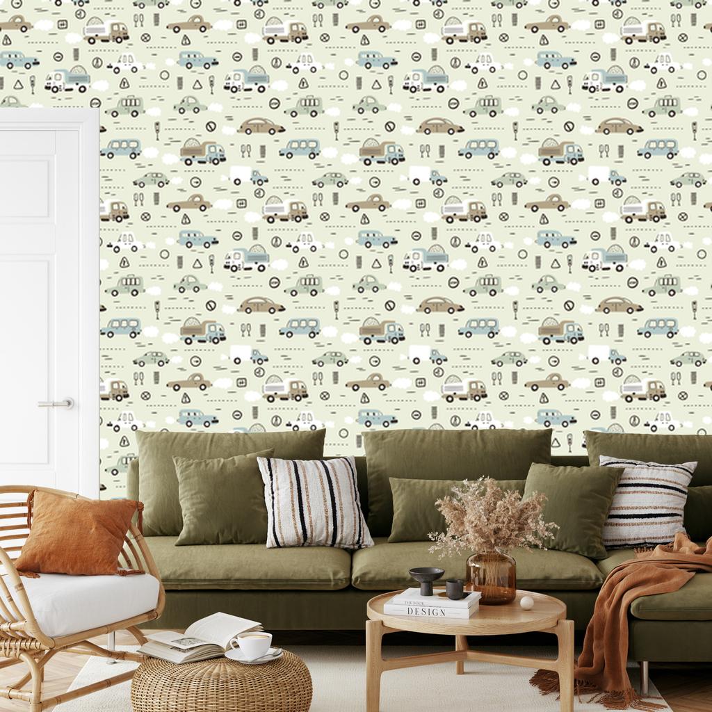 Cars and animals wallpaper for living room and bedroom 50x1000