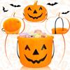 Halloween Trick Or Treat Buckets Pumpkin Candy Basket Plastic Pail Candy Holder With Handle Orange Jack-O'-Lantern Party Favors
