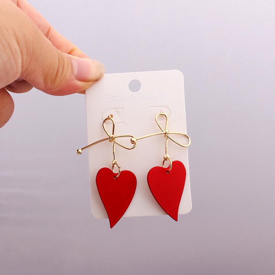 Women Heart Drop Earrings for Party Jewelry Vintage Gold Color Metal Bow Knot Earrings Geometric Female Brincos 2024 New Fashion
