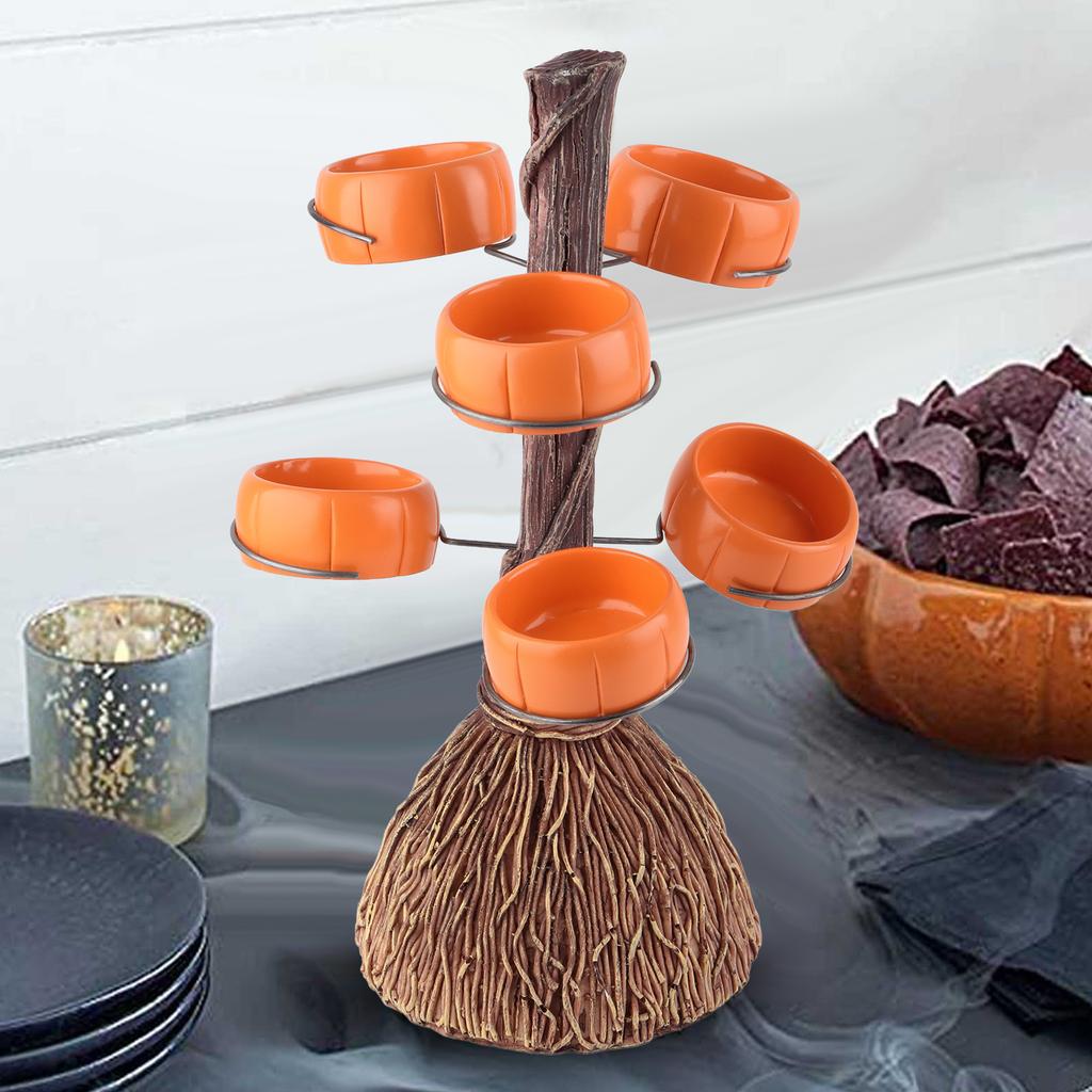 Snack Bowl Holder Halloween Pumpkin Snack Bowl Rack Witch Broom Decor Dessert Bowl Stand for Dining