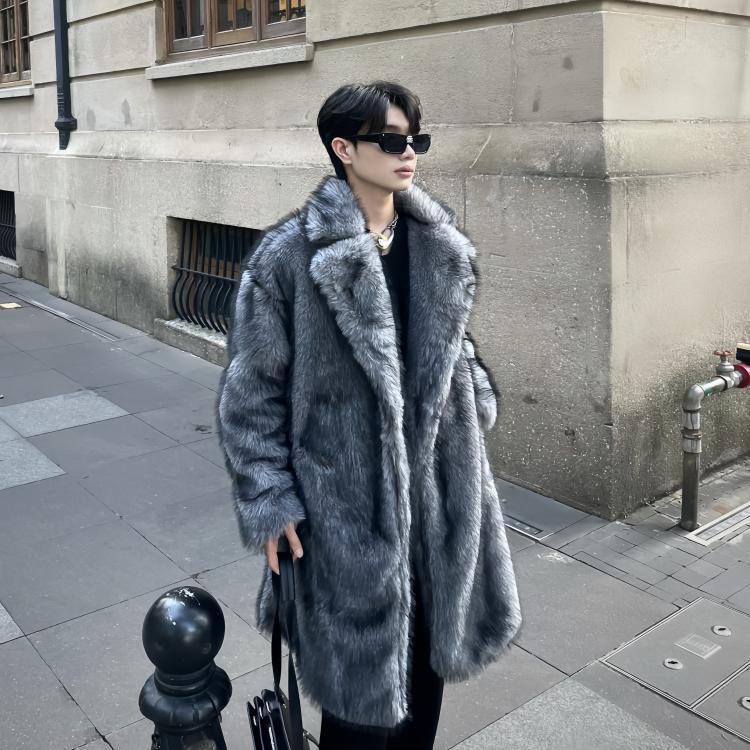 New Warm Cold-resistant Fox Fur Jacket Men's Winter Fashion Versatile Faux Fur Coat Trend