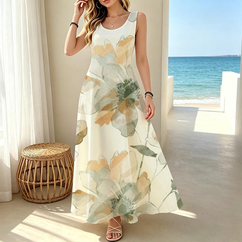 Women's Floral Sleeveless Lightweight Loose Long Maxi Dress Summer Beach Vacation,Casual Daily & Party Wear