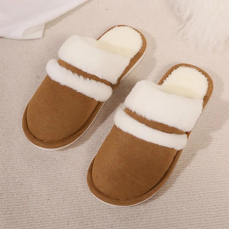 Fashion New Fur Slippers For Women Winter Fluffy Fashion Warm Thick Sole Plush Cozy Slides For Home Indoor Platform Cotton Shoes