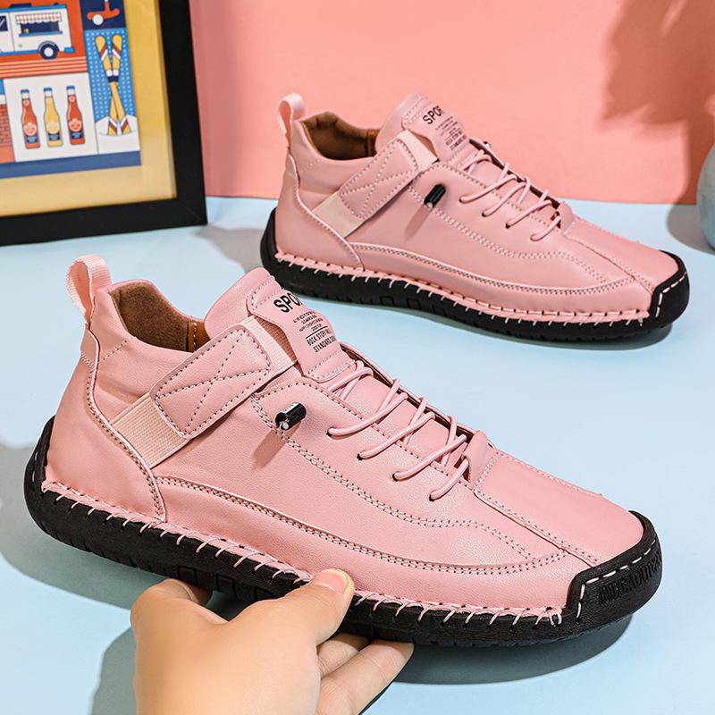 Fashion Women's Handmade Leather Casual Shoes Red Sneakers for Women Shoes Mid Top Women's Boots Anti Slip Spring Leather Men Loafers