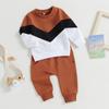 0-3 años Conjuntos de pantalones casuales de 2 piezas para niños pequeños Conjuntos de pantalones con cordón y tops de color en contraste de manga larga