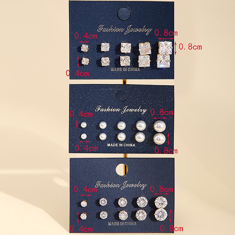 1Set White Shiny  Zircon Earrings Set  Geometric Ear Studs For Women Trend Minimalist Jewelry Accessories Gifts