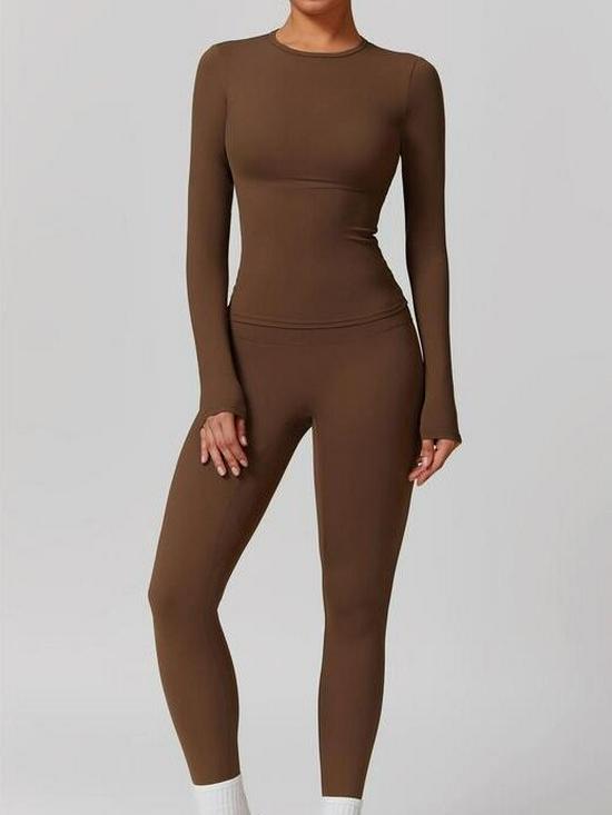 Elastic Brushed Yoga Set: Quick-Dry Fitness Wear with Long-Sleeve Top and Running Pants, Perfect for Spring/Autumn.