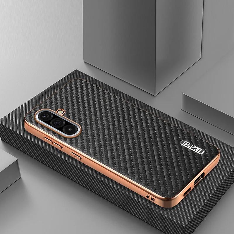 

Luxury Carbon Fibre Electroplating Design Leather Silicone Phone Back Case Cover for Samsung Galaxy A36 Bumper Coque For Galaxy A36 чорний