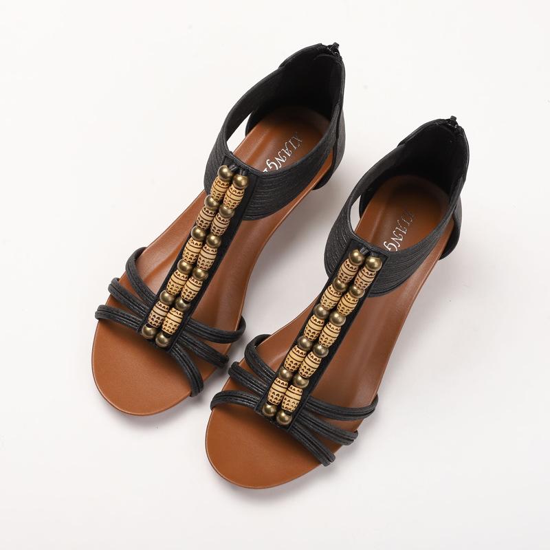 New Vintage Wedge Heel Sandals Women's Bohemian Vacation After Zipper Open-toed Roman Shoes