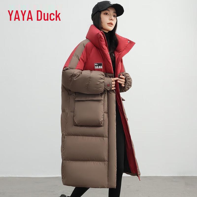 Yaya Women's Over-Knee Stand Collar Colorblock Down Jacket
