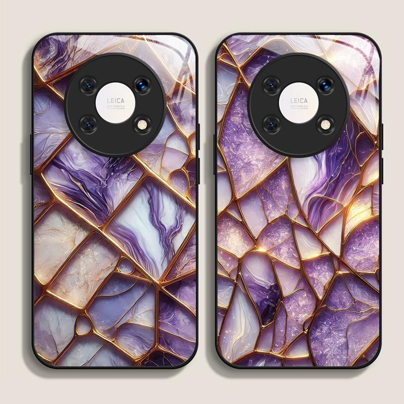 Stylish Purple-Crystal Marble Texture Tempered Glass Phone Case for Huawei Honor 200 100 90 80 Magic 7 Pro 6 5 Lite X9 X8 Covers