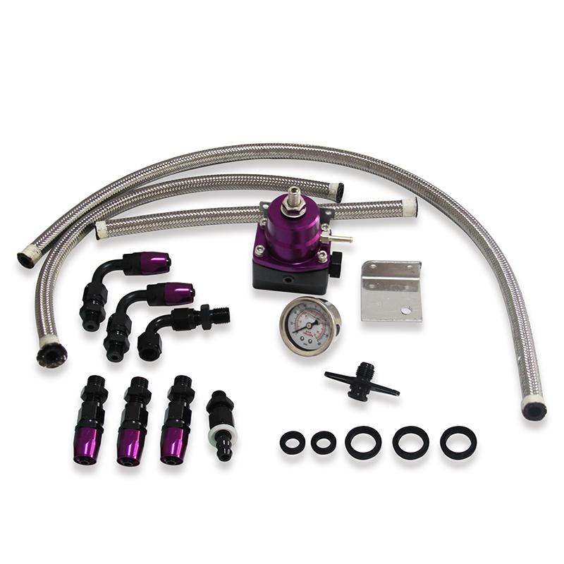 Universal Adjustable Fuel Pressure Regulator Oil 100psi Gauge AN 6 Fitting End-Black