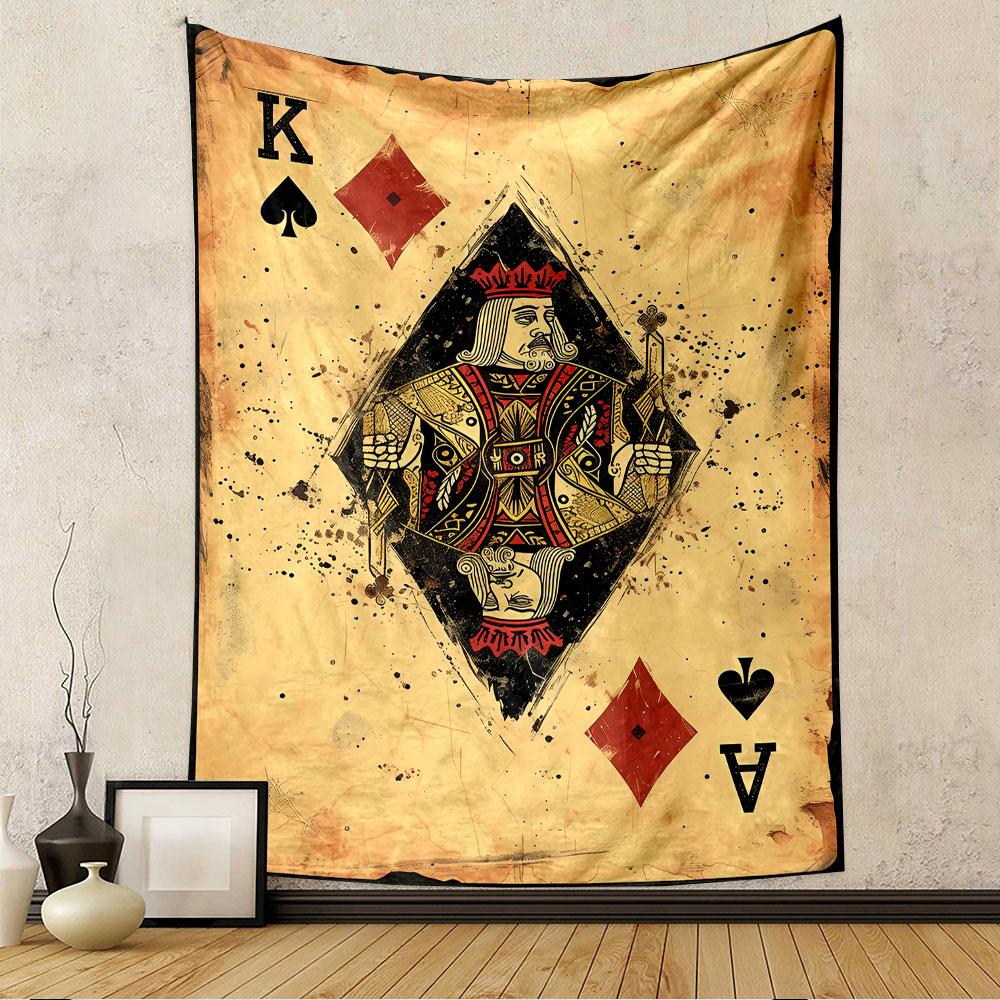 King Queen Card Tapestry Wall Hanging, Spade Heart Combo Playing Card Art, Casino Wall Decor for Bedroom Living Room Dorm