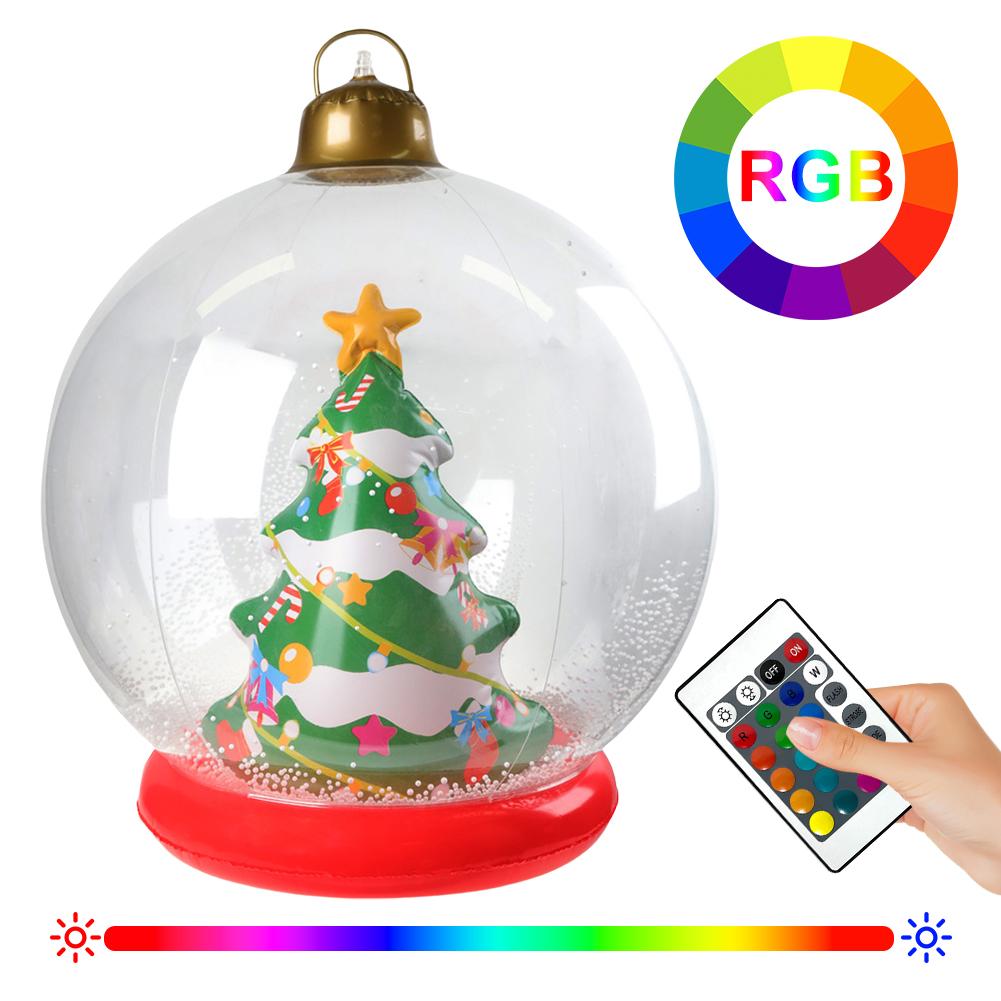 60cm PVC Inflatable Christmas Ball Giant Inflatable Christmas Balls with Lights Remote Control Xmas Decoration Yard Party Decor
