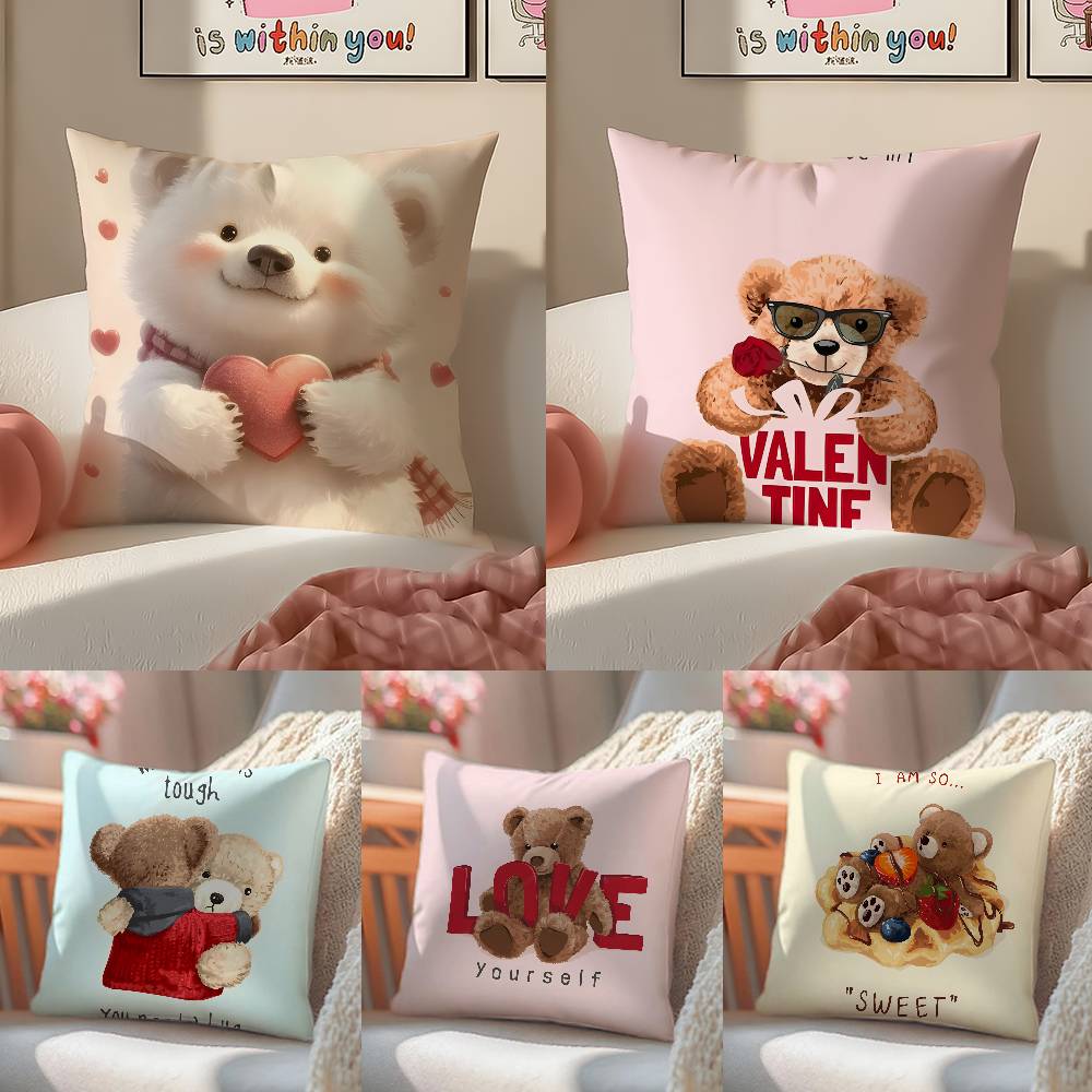 Love Family Companionship Teddy Bear Pillow Case Comfort Sofa Bed Silky Elegant Invisible Zipper Decorative Cushion Cover