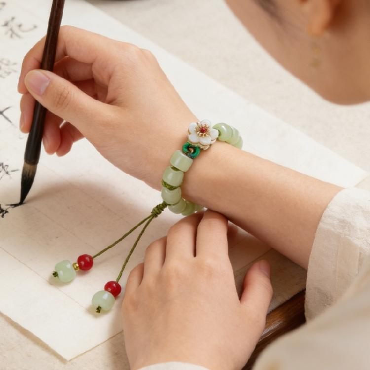 Elegant Round Jade Korean Bracelets White Color Peach Blossom Party Gifts Girls