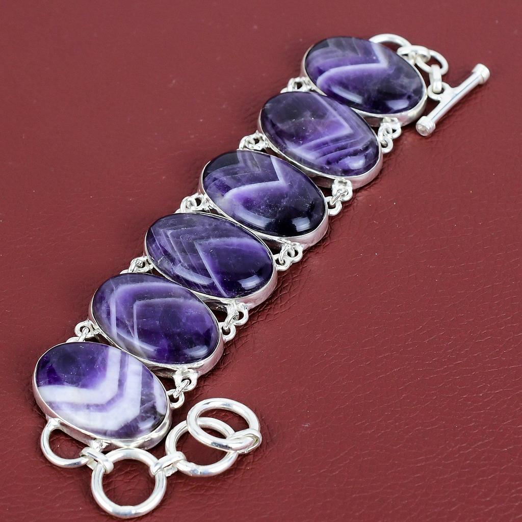 Chevron amethyst bracelet natural gemstone jewelry 925 sterling silver bracelet adjustable chain handmade bracelet designer jewelry for gift