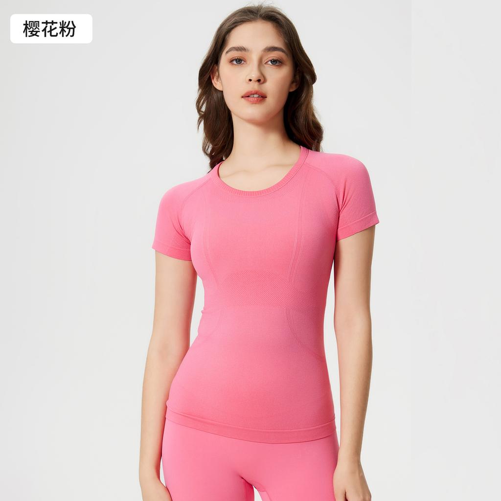 Spring and Summer New Women's Short-sleeved Crew Neck Sports T-shirt Running Fitness Top Slim-fitting Breathable Yoga Short-sleeved S1011
