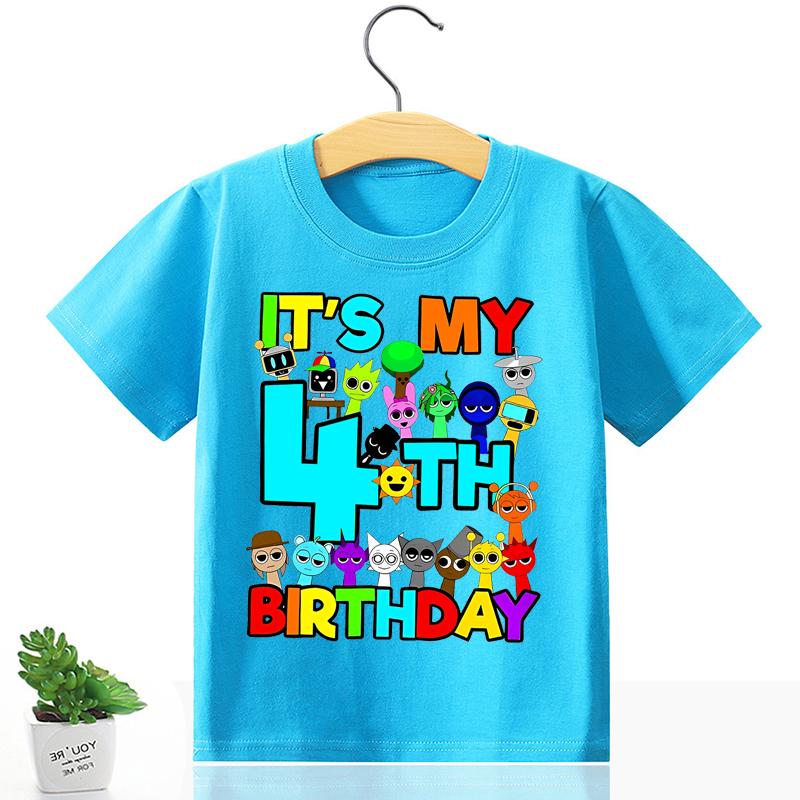 Sprunki Bursdagstall T-skjorte Jente Gutt Sommer Kort Erm Mote Casual Barn Baby Topper Søt T-skjorte Tegneserie Småbarnsklær Gave