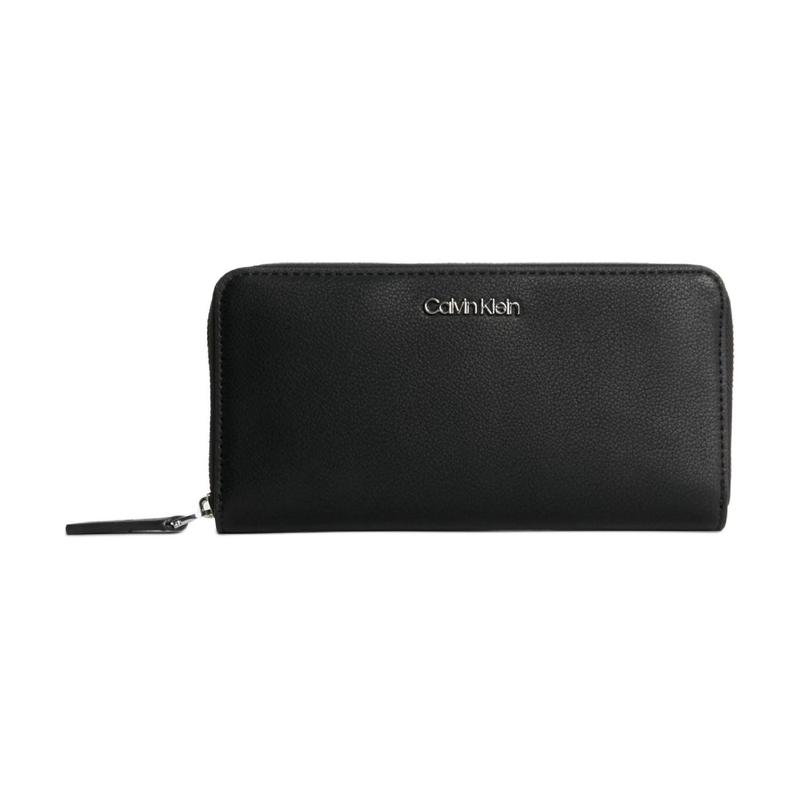Calvin Klein Brand letter logo zipper closure, artificial leather wallet, large size, men s black чёрный