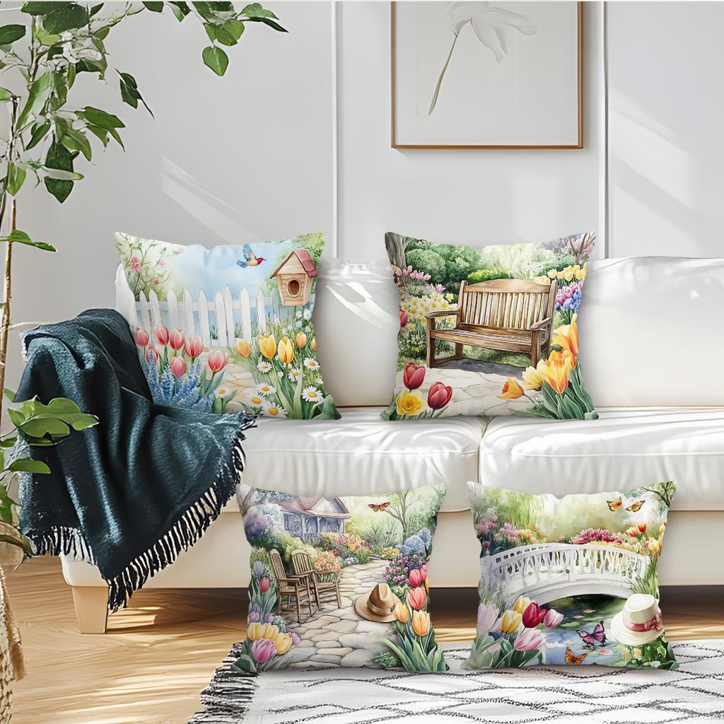 Spring Garden Cushion Pillowcase Printed Polyester 40/45/50cm Throw Pillowcover Decorative Sofa Cushion Pillowslip Home Decor