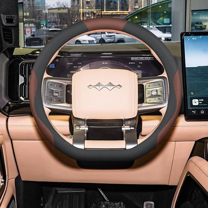Leopard 5 & 8 Non-Slip, Odorless Hand-Sewn Leather Steering Wheel Cover for Interior Modification