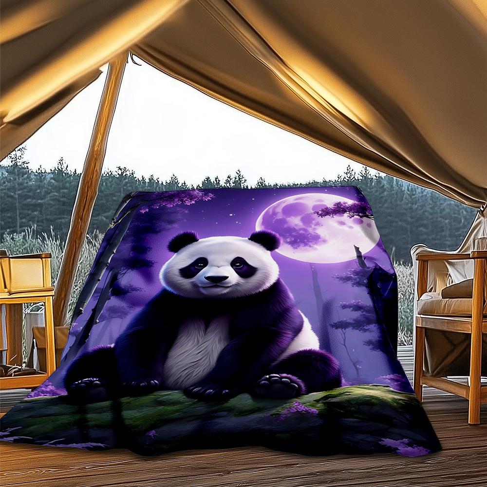 1pc Panda Moon Night Throw Blanket Polyester Fiber, Lightweight Flannel, Soft & Warm, All Season Use for Outdoor, Camping Digital Print