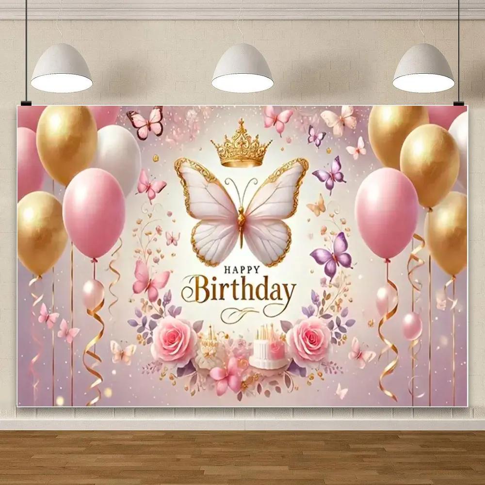 Beautiful Butterfly Flowers Photography Background Banner Party Decoration Girls Gift Baby Shower Birthday Backdrop Custom Props20
