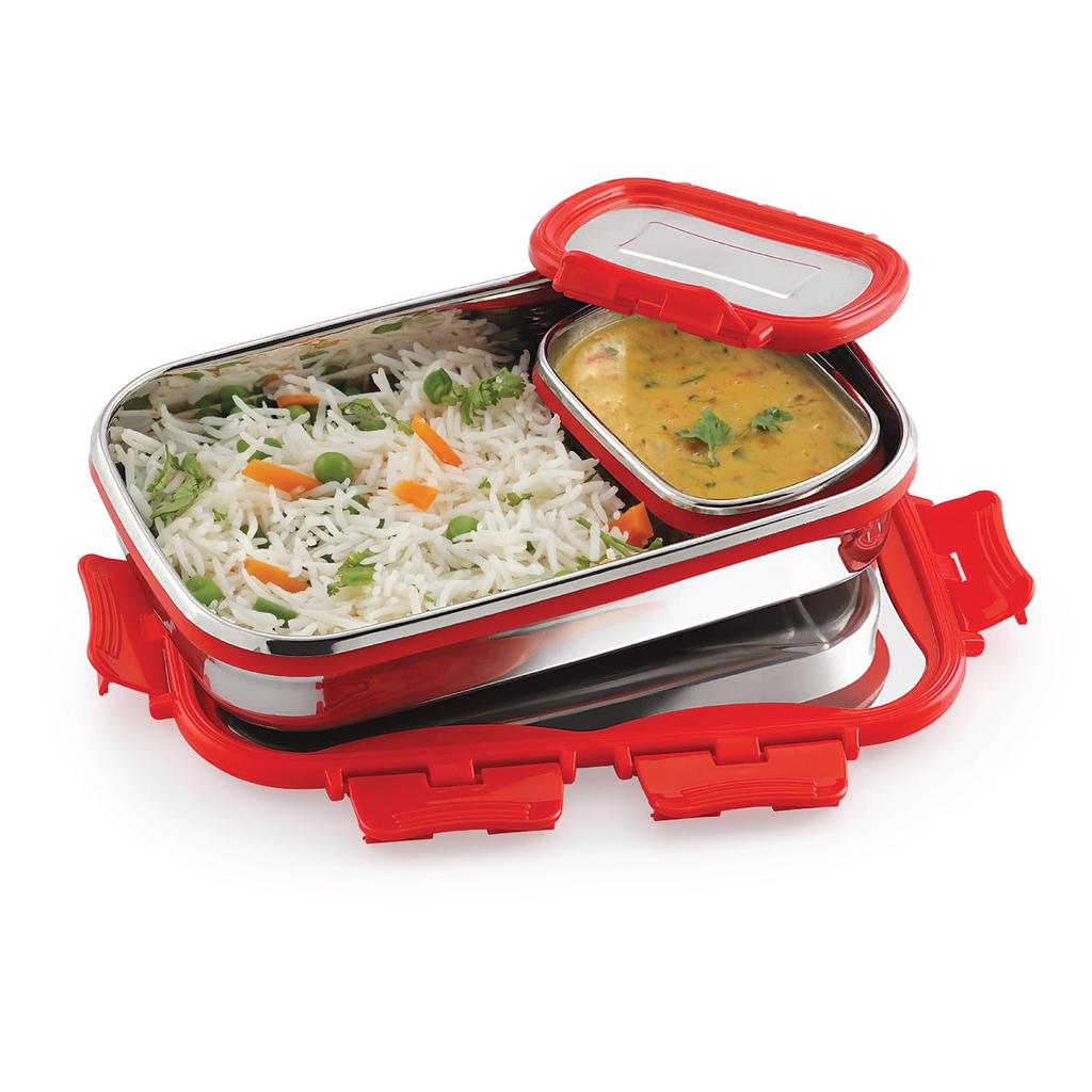 Insulated Stainless Steel Lunch Box For Work Or School With Veg Box Insert And Leak-Proof Lid