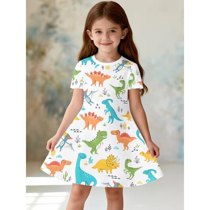 Girl Clothes Cute Cartoon Graphic Printed Girls' Princess Dress Summer Casual