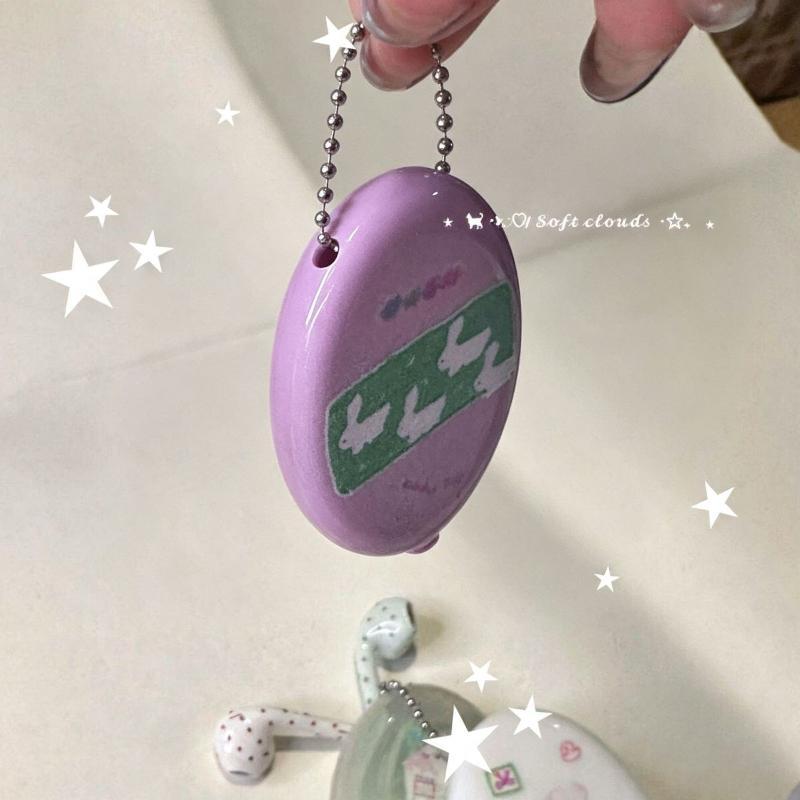 Cute Cartoon Pendant Keychain Harajuku Transparent Oval Earphone Storage Bag Portable Data Line Organizer Pouch