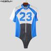 INCERUN Men's Sleeveless Letter Print Zip-up Fitted Jumpsuits Playsuits Underwear Pajamas