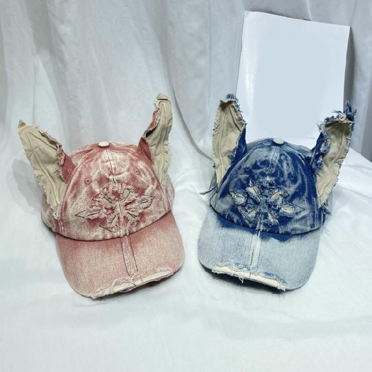 Distressed Dog Ear Casquettes Hat 2000S Cool Baseball Hat Breathable Sun Hat Long Brims Hiphop Dancing Hat for Adult Teens