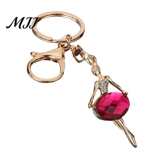 Bag Charm Zinc Alloy Keychain Pendant, Ballet Girl Shape Key Holder with Removable Imitation Gemstones Rhinestones, Easy To Install Lobster Clasp