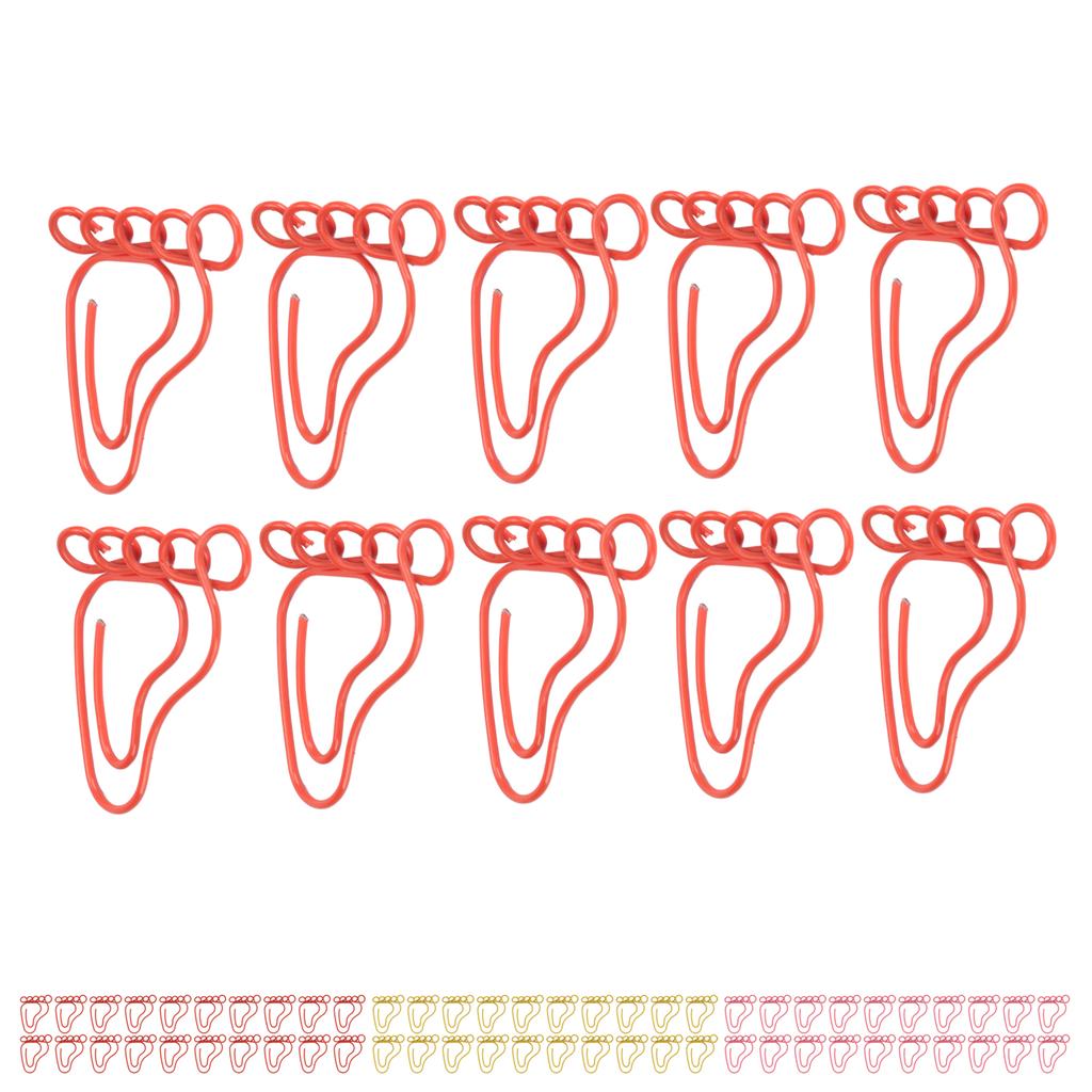 100pcs Paper Clip Foot Shape Cute Anti Slip Portable Paperclip for Bookmark Office Document File