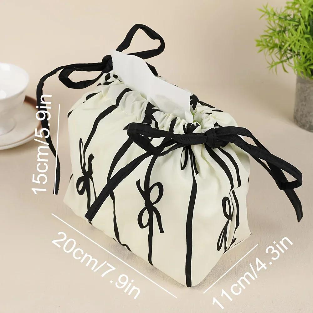1pc Ribbon Drawstring Adjustable Tissue Bag Home Kitchen Fabric Tissue Box Fashionable Practical Home Decoration Essentials