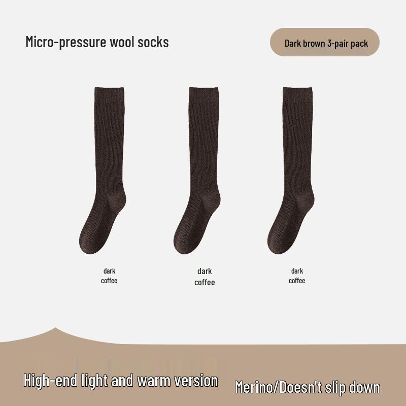 Women's Merino Wool Knee-High Socks - Light, Warm, Ribbed Leg Warmers for Autumn & Winter