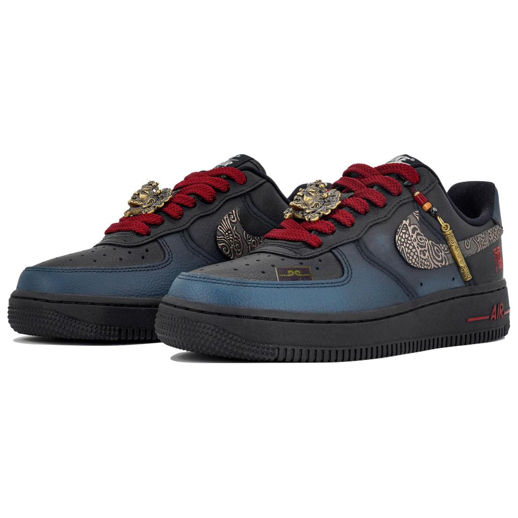 Nike Air Force 1 Slip Resistant Abrasion Resistant Low Top Skateboard Shoes Unisex Black Gold CW2288-001(Team113-S-BOX)